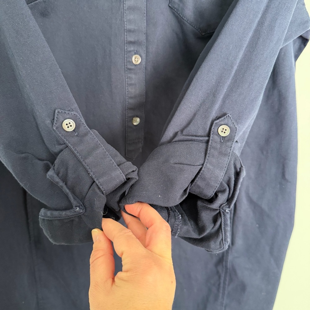 J. Jill Chino 100% Cotton Navy Blue Collared Long Sleeve Popover Shirt Dress - Picture 7 of 15